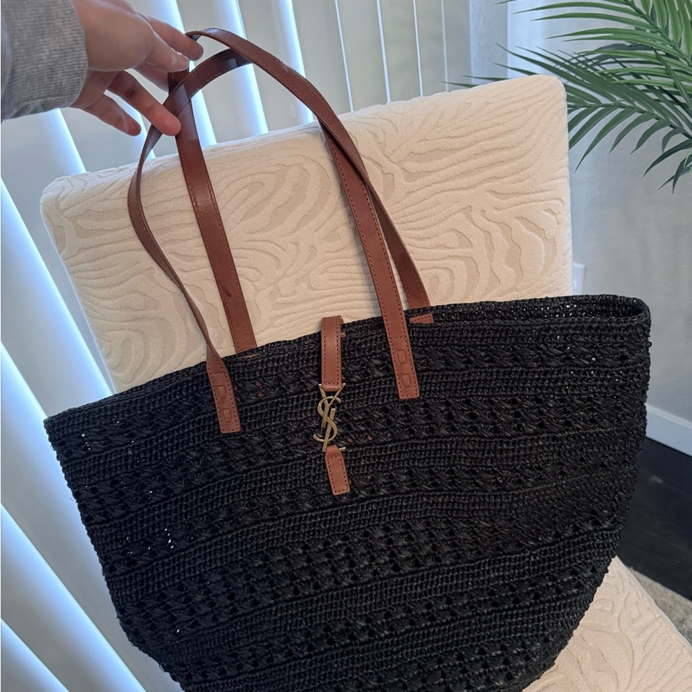 Yves Saint Laurent medium Black calfskin raffia Tote